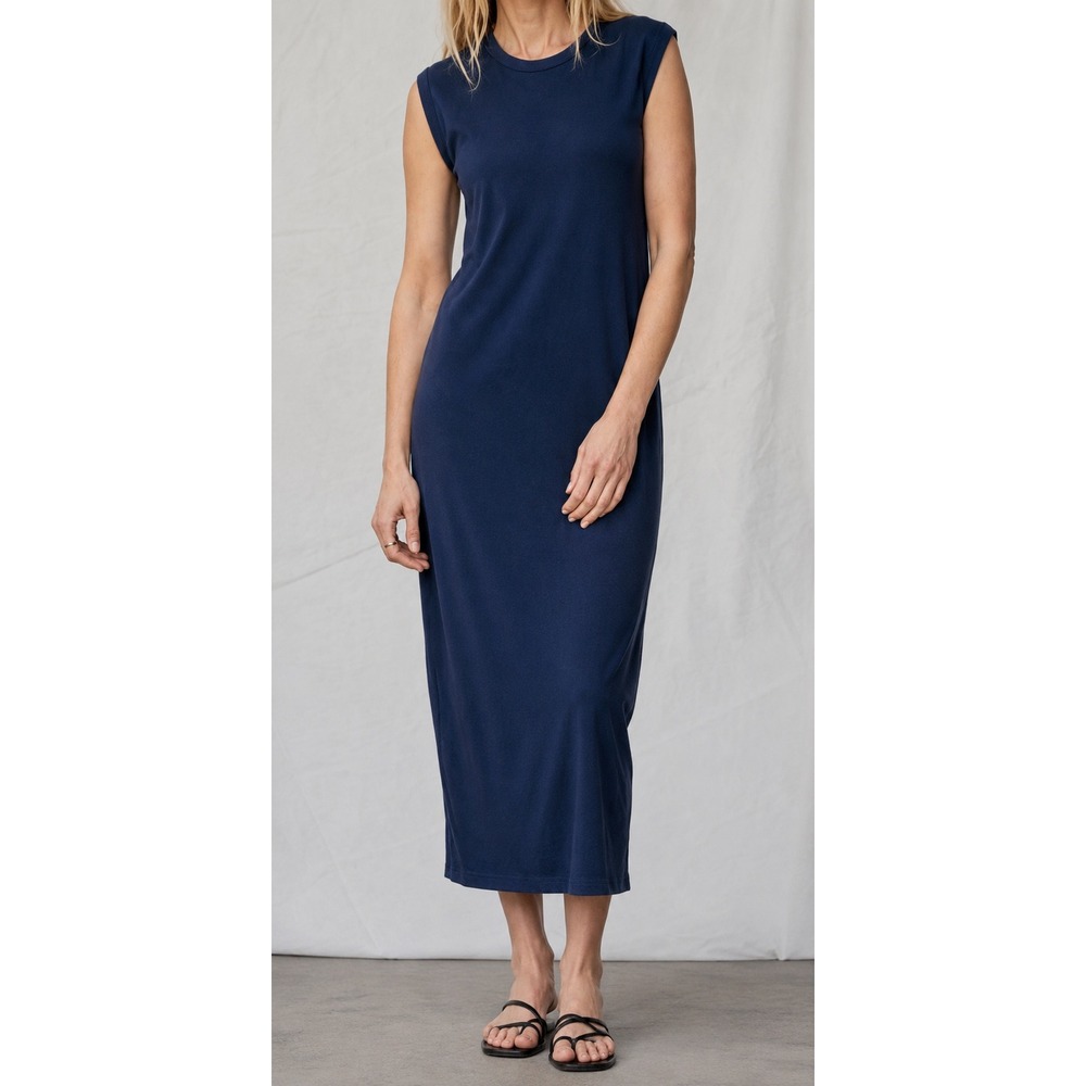 BUCK MASON Muscle Tank Midi Dress Cotton Beachy Minimalist Beachy Indigo Blue XS